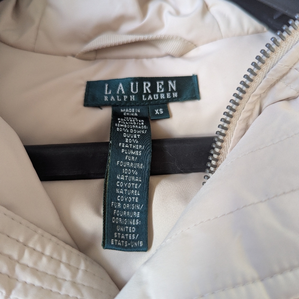 Lauren Ralph Lauren WomenXS  Down Coat With Coyote Fur Trim Nwot Tan - Picture 3 of 8